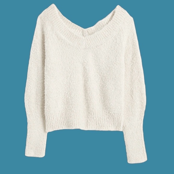 NWT Madewell Double V-Neck Sweater in Italian Yarn, Heather Cream, Size Medium - Picture 1 of 11